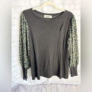 Haptics long sleeve green leopard tunic